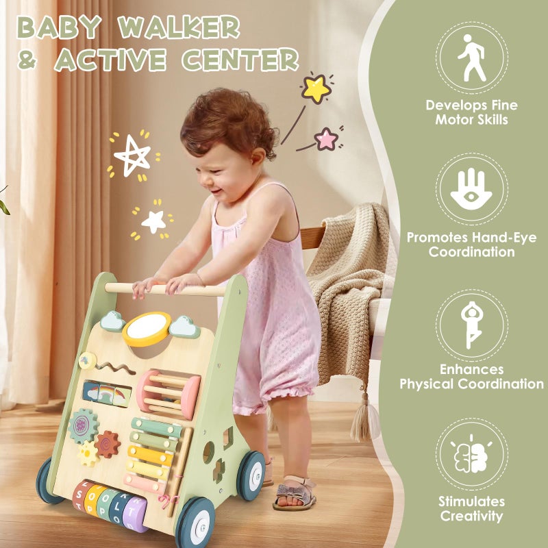 Takeeyce Baby Push Walker, Wooden Baby Walker with Wheels, Montessori Push Walker for Babies 10-12 Months, Adjustable Speed Push Walking Toys for Boys&Girls 1 Year Old, Christmas Birthday Gifts for Toddler - Image 5