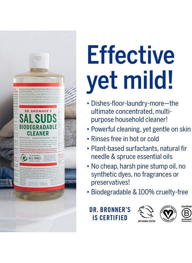 Dr. Bronner's - Variety Pack: PureCastile Liquid Soap (Peppermint 32 oz) & Sal Suds Biodegradable Cleaner (32 oz) Organic NonGMO Vegan CrueltyFree : 2 Count - Image 1