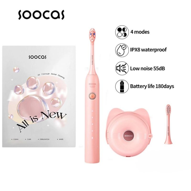 Soocas D3S Sonic Electric Toothbrush with UVC Sterilization, 4 Modes, Deep Clean, Ipx8 Waterproof, 180-Day Battery, Pink - Image 1