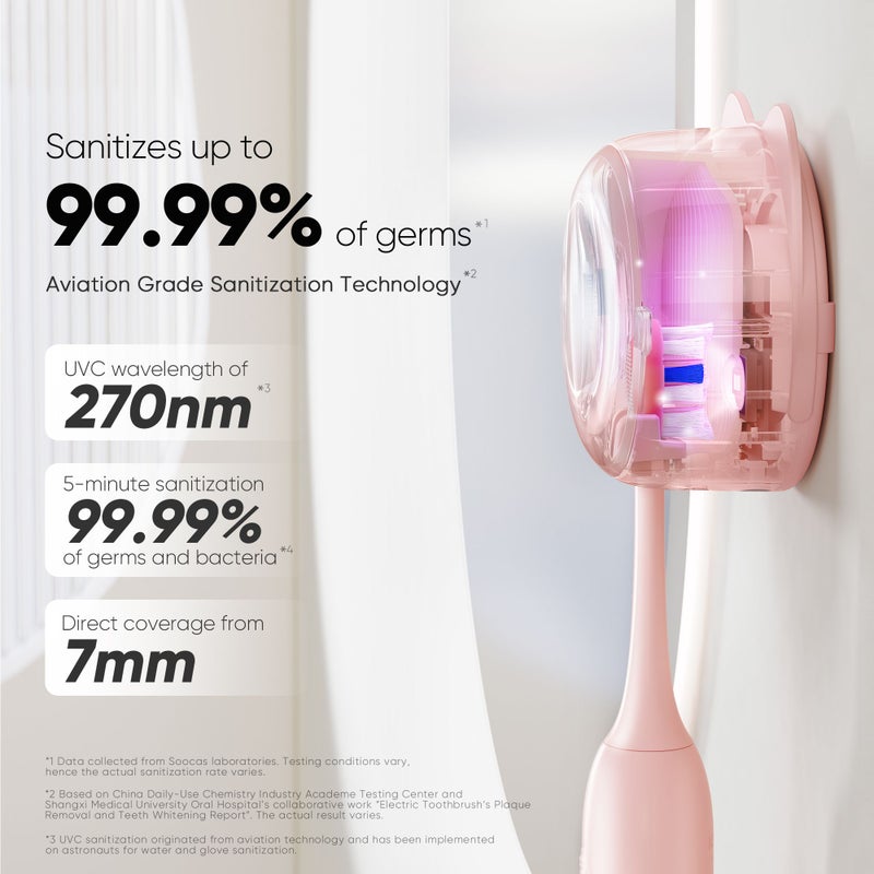 Soocas D3S Sonic Electric Toothbrush with UVC Sterilization, 4 Modes, Deep Clean, Ipx8 Waterproof, 180-Day Battery, Pink - Image 3