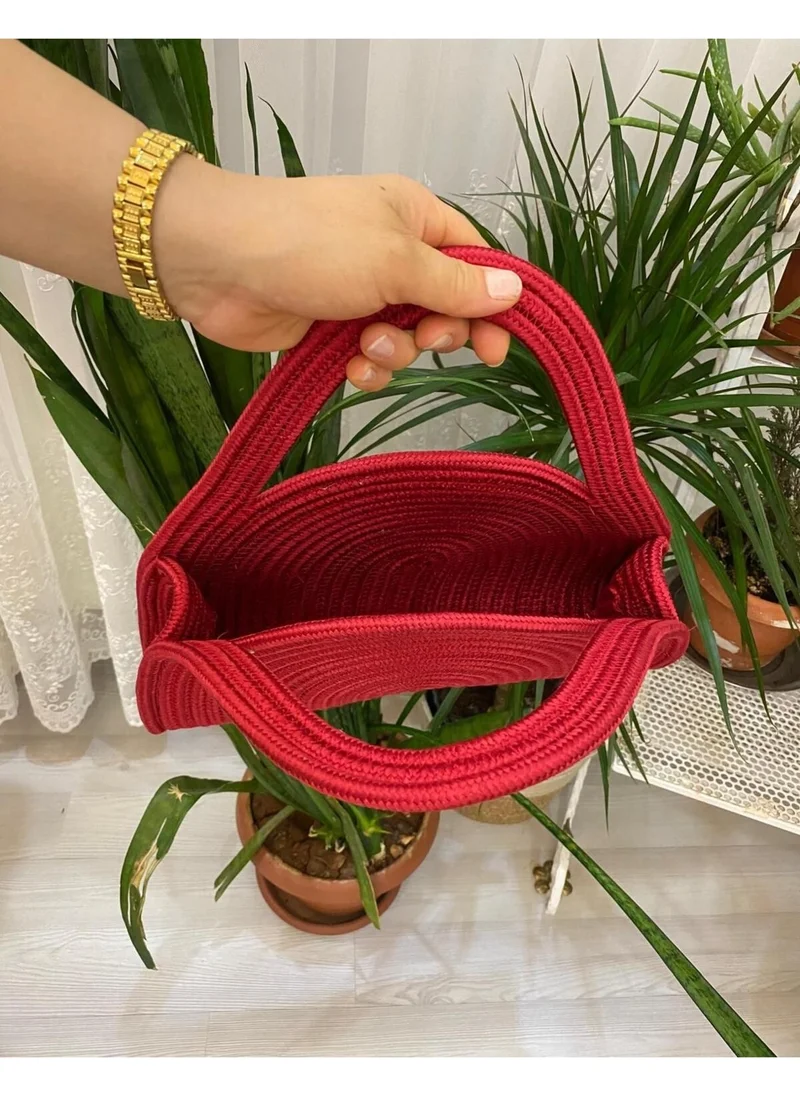 BDZ Deri BDZ Leather Rose' Mini Clutch Bag Jute Decorative Women's Bag, Bohemian Style Bag