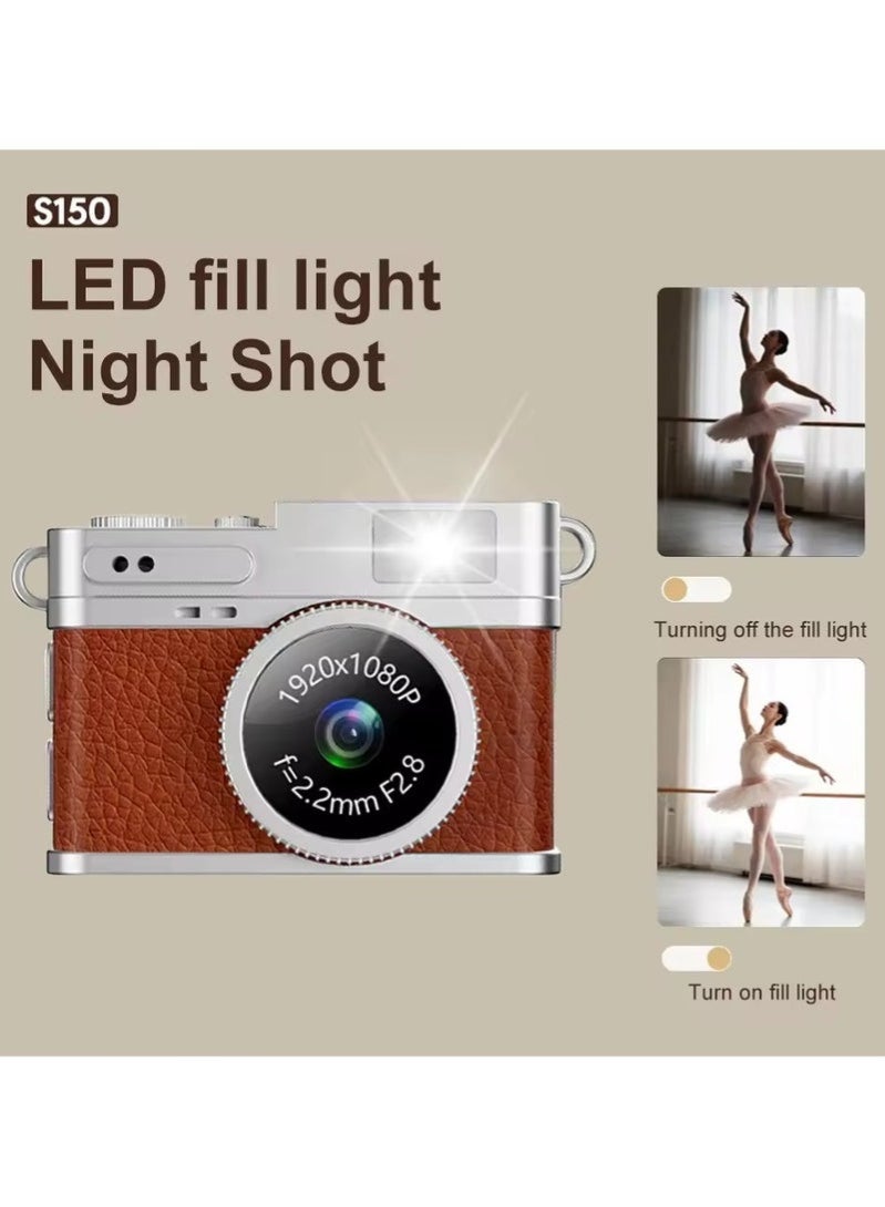 Generic Digital Camera 1080P Retro CCD Mini Cam with 0.96in Screen Indoor Outdoor Sports Portable Vintage Very Small Camcorder Video Cameras Recorder with 32GB Card, Brown - Image 4