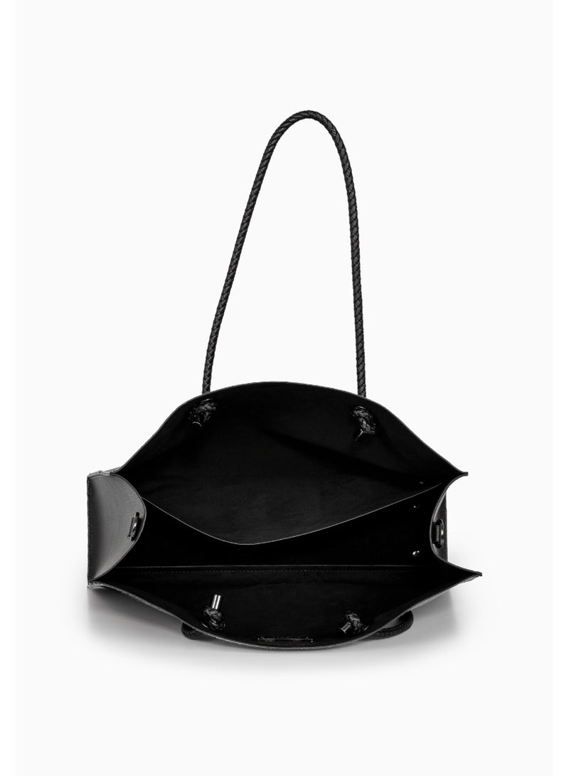 Miroshnikov Women’s Large Shopper Bag for Office & Work, Glossy PU Shoulder Tote, Memory Crinkle Effect, Spacious Lightweight Handbag, No Fastener, 40×31×12 cm - Black Gradient - Image 2