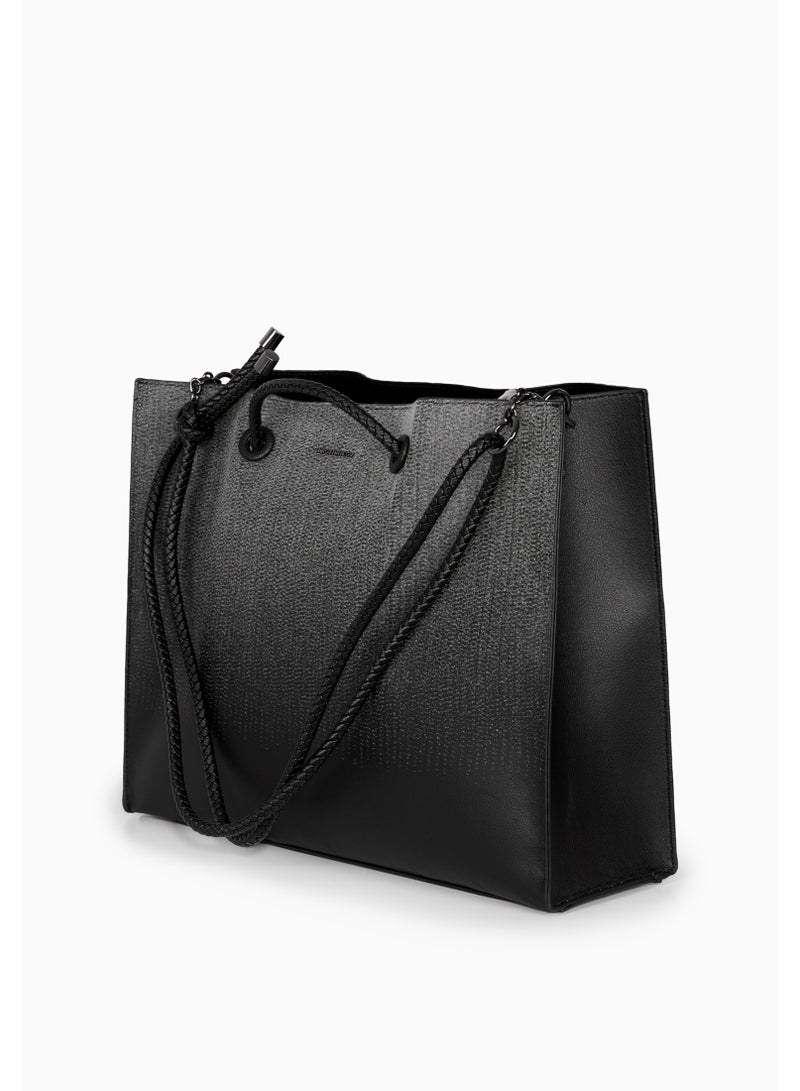 Miroshnikov Women’s Large Shopper Bag for Office & Work, Glossy PU Shoulder Tote, Memory Crinkle Effect, Spacious Lightweight Handbag, No Fastener, 40×31×12 cm - Black Gradient - Image 4
