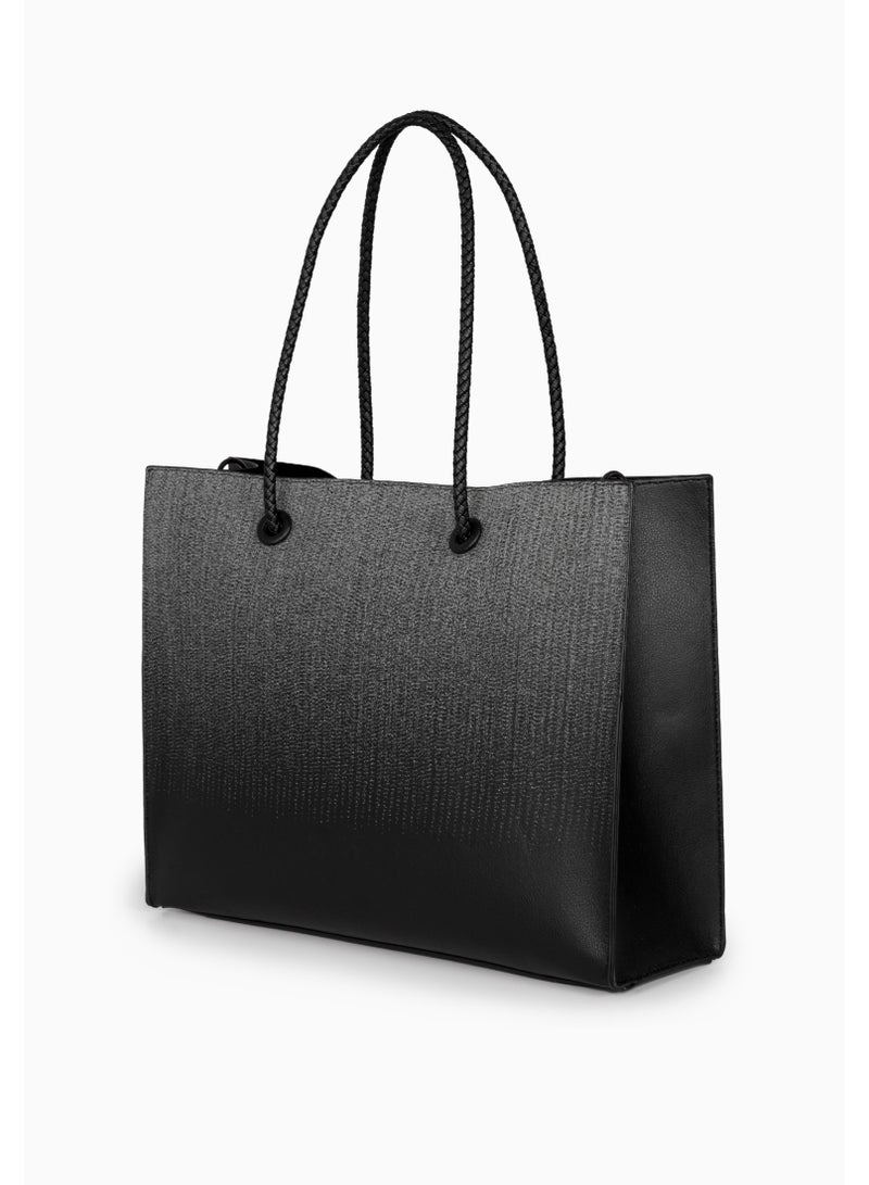 Miroshnikov Women’s Large Shopper Bag for Office & Work, Glossy PU Shoulder Tote, Memory Crinkle Effect, Spacious Lightweight Handbag, No Fastener, 40×31×12 cm - Black Gradient - Image 5