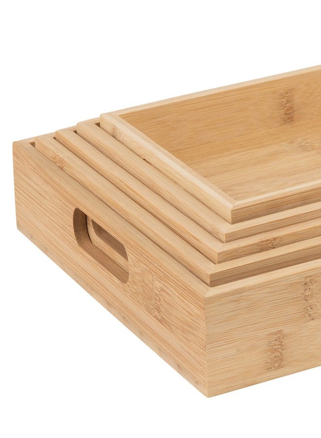Hammont Bamboo Serving Tray Bamboo Decor - Five Piece Nested Breakfast Bamboo Tray - Wood Crafts Trays for Organizing | Bathroom Tray - Food Trays for Party Buffet Montessori Wooden Trays for Serving - Image 4