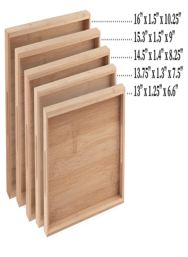 Hammont Bamboo Serving Tray Bamboo Decor - Five Piece Nested Breakfast Bamboo Tray - Wood Crafts Trays for Organizing | Bathroom Tray - Food Trays for Party Buffet Montessori Wooden Trays for Serving - Image 5