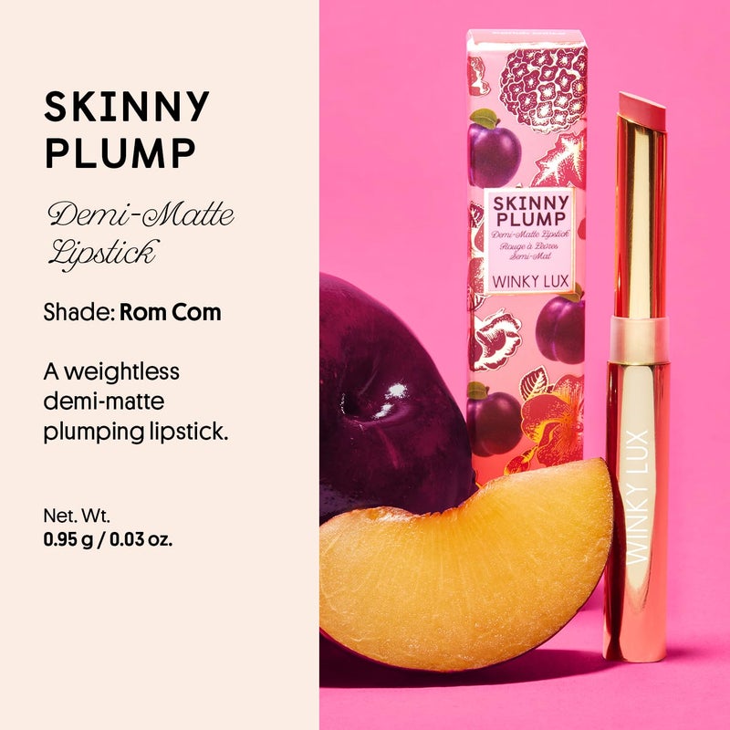 Winky Lux Skinny Plump Demi Matte Lipstick - Dirty Peach Lip, Natural Plump Lipstick, Weightless Long Lasting Soft Matte Lip Crayon, Infused with Hyaluronic Acid & Plum Oil, Rom Com - Image 2