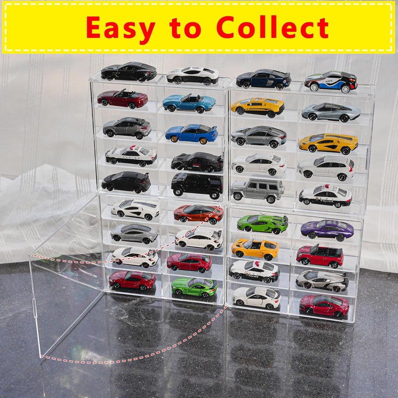 KASTUN Nisshinn Display Case for 32 Hot Wheels and Matchbox Cars - Wall Mount, Stackable, Clear, Dustproof - Image 4