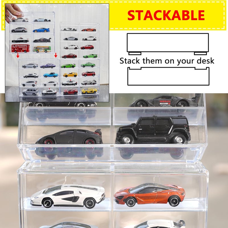 KASTUN Nisshinn Display Case for 32 Hot Wheels and Matchbox Cars - Wall Mount, Stackable, Clear, Dustproof - Image 3
