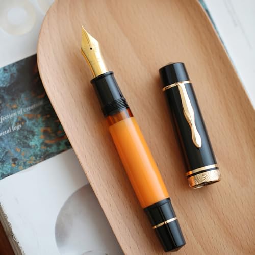 erofa Majohn P139#8 Medium Nib Fountain Pen with Box, Brass Piston System Large Capacity Writing Pen, Black Yellow - Image 5