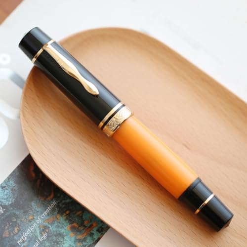 erofa Majohn P139#8 Medium Nib Fountain Pen with Box, Brass Piston System Large Capacity Writing Pen, Black Yellow - Image 4