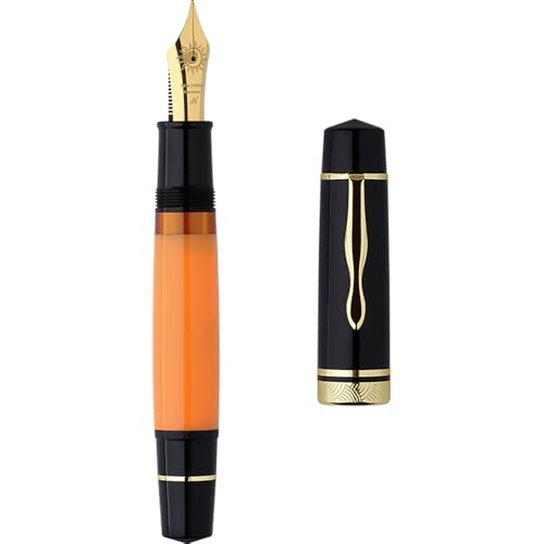 erofa Majohn P139#8 Medium Nib Fountain Pen with Box, Brass Piston System Large Capacity Writing Pen, Black Yellow - Image 1