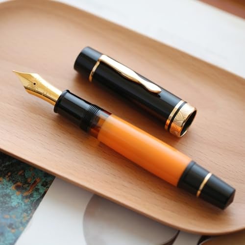 erofa Majohn P139#8 Medium Nib Fountain Pen with Box, Brass Piston System Large Capacity Writing Pen, Black Yellow - Image 2