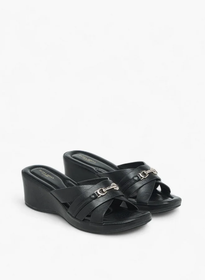 Flora Bella By Shoexpress Metal Accent Slip-On Sandals with Wedge Heels