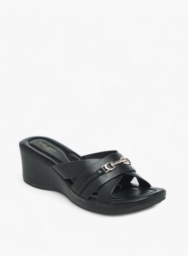 Flora Bella By Shoexpress Metal Accent Slip-On Sandals with Wedge Heels