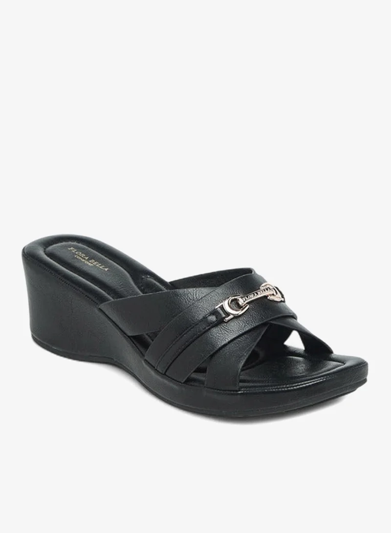 Flora Bella By Shoexpress Metal Accent Slip-On Sandals with Wedge Heels