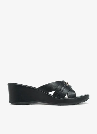 Flora Bella By Shoexpress Metal Accent Slip-On Sandals with Wedge Heels