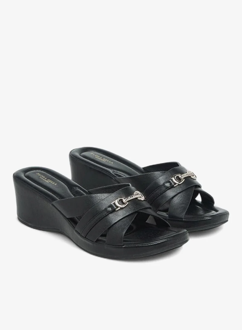 Flora Bella By Shoexpress Metal Accent Slip-On Sandals with Wedge Heels