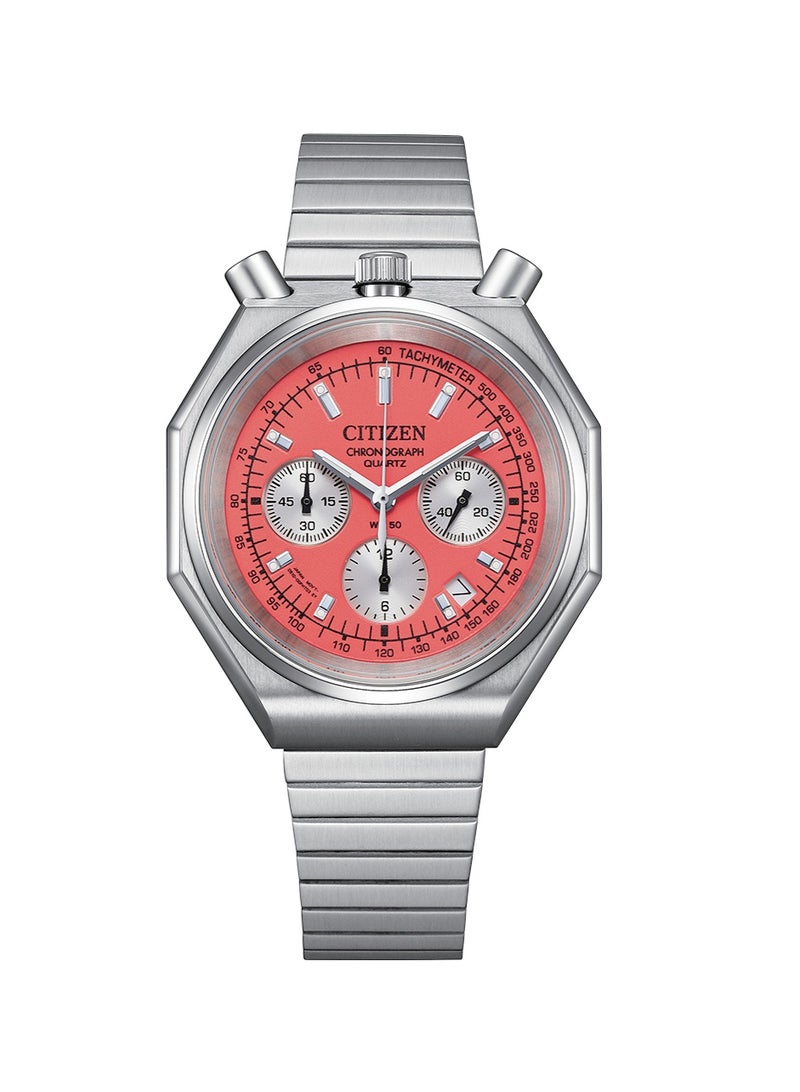 CITIZEN Limited Edition Tsuno Chronograph Men’s Watch AN3700-89Z, 38 mm Orange Dial, Stainless Steel Case & Bracelet, 50 m WR - Image 4