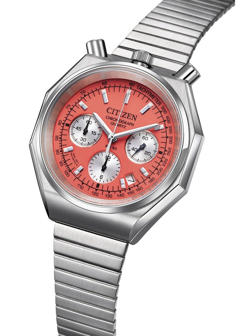 CITIZEN Limited Edition Tsuno Chronograph Men’s Watch AN3700-89Z, 38 mm Orange Dial, Stainless Steel Case & Bracelet, 50 m WR - Image 1