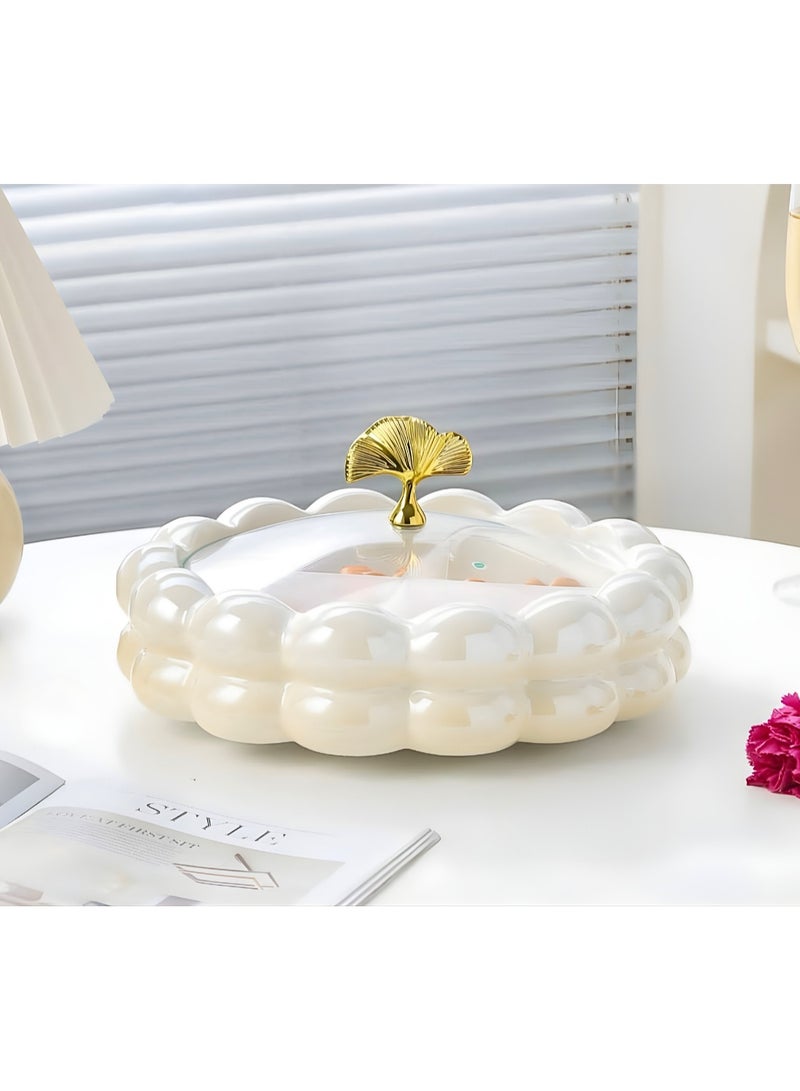 Multi-color porcelain luster rotating snack plate with split glass lid - imported