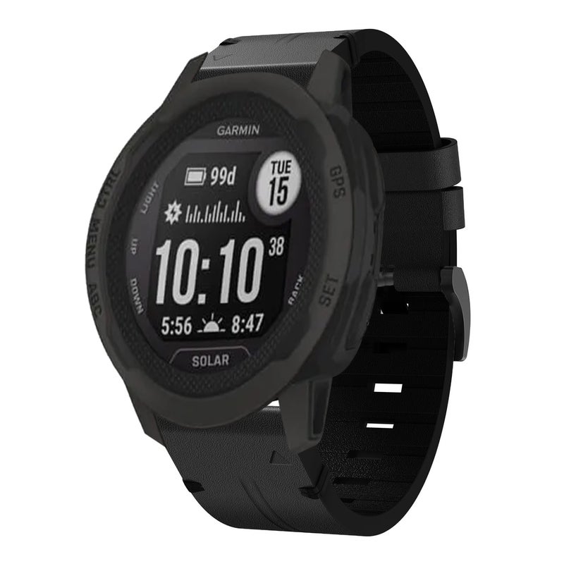 S-TOP For Garmin Instinct 2X Solar Leather Steel Buckle 26mm Watch Band(Black) - Image 1