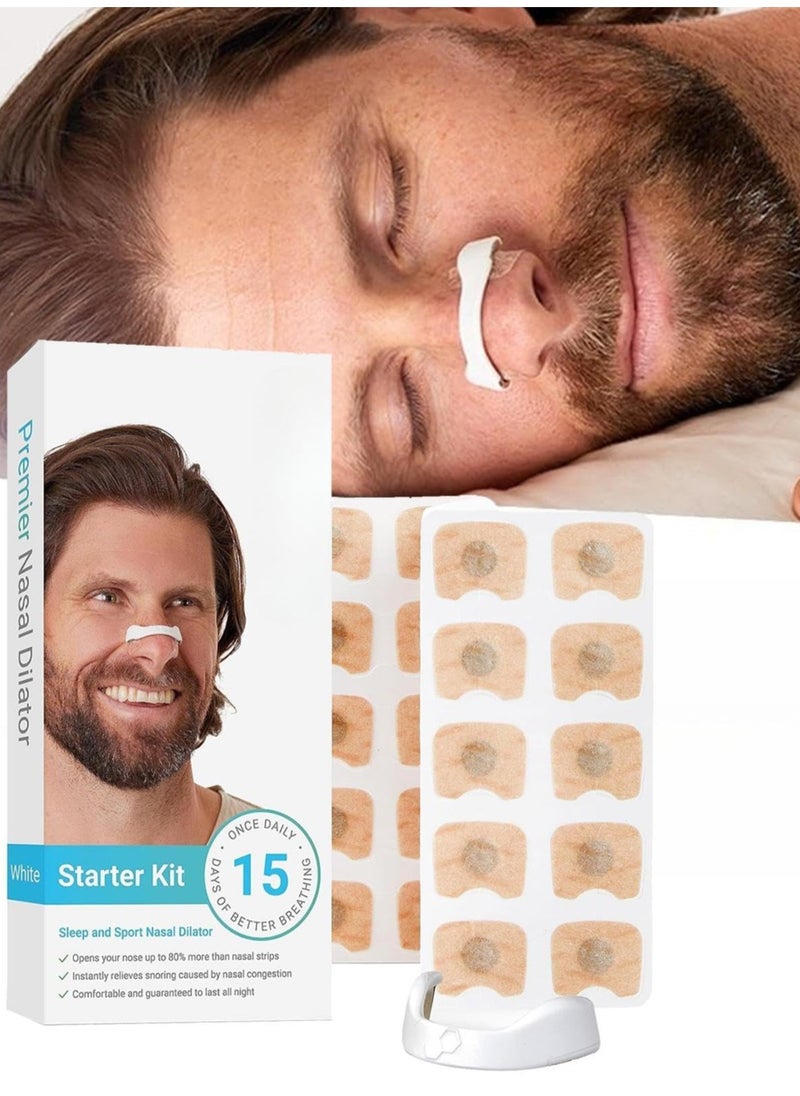 Nose strips for enhanced airflow (15 pieces, white) - Nose magnets for breathing, snoring relief and improved sleep - Advanced nasal support for improved breathing, comfortable, skin-friendly and sweat-proof