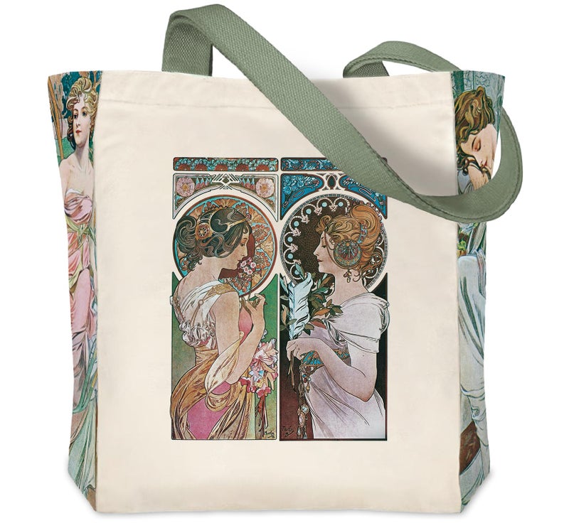Crocothemis Aesthetic Canvas Tote Bag for Women, Vintage Alphonse Mucha Art Pattern Reusable Large Tote Bag - Cute Gifts for Girls & Women -A24 - Image 1