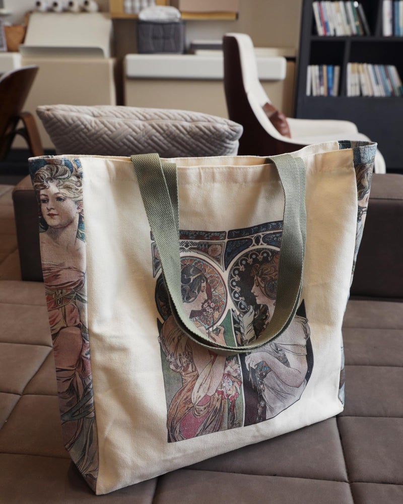 Crocothemis Aesthetic Canvas Tote Bag for Women, Vintage Alphonse Mucha Art Pattern Reusable Large Tote Bag - Cute Gifts for Girls & Women -A24 - Image 3