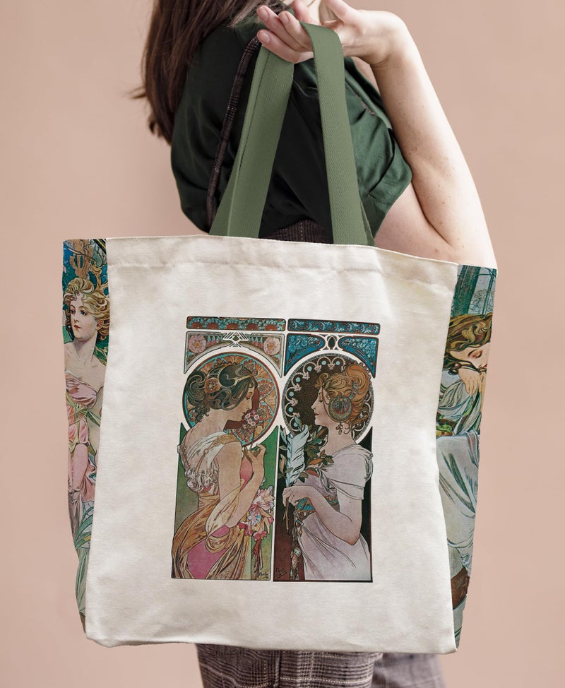 Crocothemis Aesthetic Canvas Tote Bag for Women, Vintage Alphonse Mucha Art Pattern Reusable Large Tote Bag - Cute Gifts for Girls & Women -A24 - Image 2
