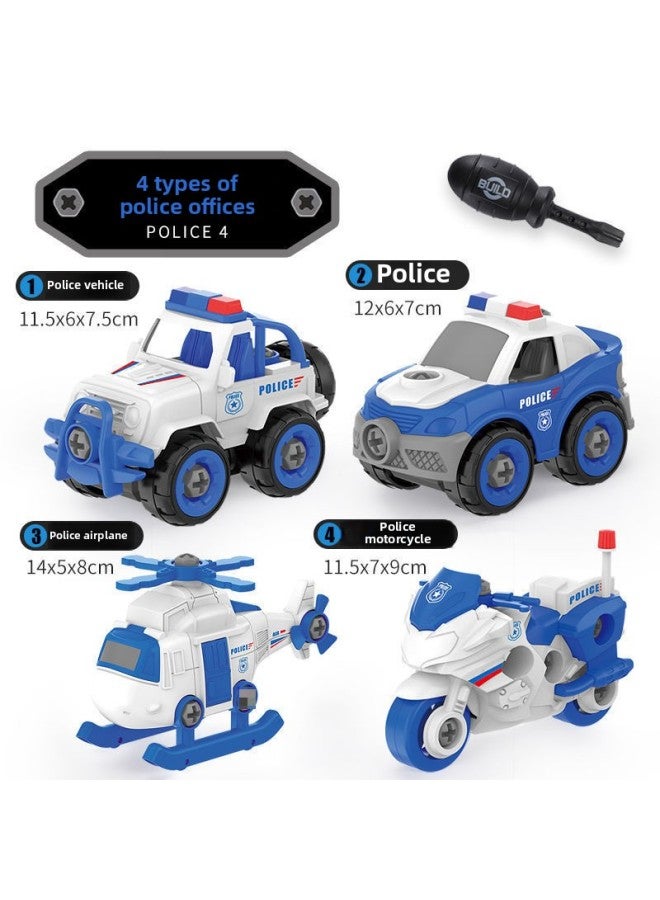 Children's Detachable Military Car Boys Toy Assembled Toy Car Suit Worker-Color:Police Car Type B [.4 Cars]  - Image 1