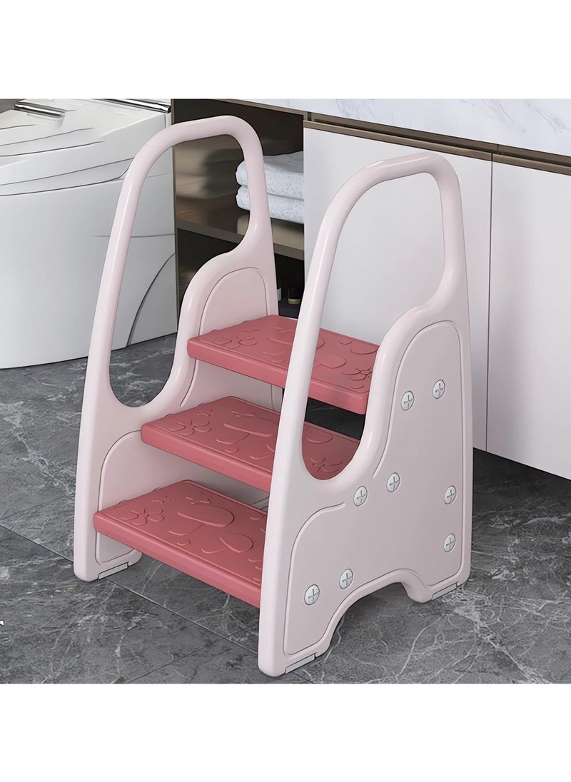 Jorunb Toddler Step Stool,Adjustable 3 Step Stool,Kids Standing Tower for Kitchen Counter Bathroom Sink Toilet Potty Training,Children Learning Helper Stool with Safety Handles & Non-Slip Pad (Pink)  - Image 1