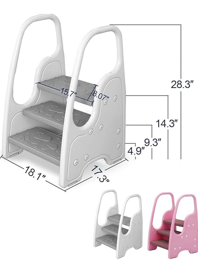 Jorunb Toddler Step Stool,Adjustable 3 Step Stool,Kids Standing Tower for Kitchen Counter Bathroom Sink Toilet Potty Training,Children Learning Helper Stool with Safety Handles & Non-Slip Pad (Pink)  - Image 2