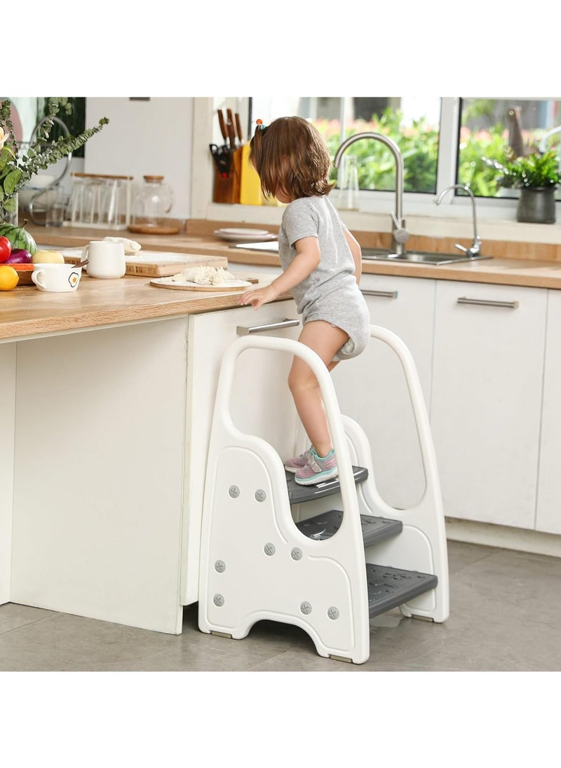 Jorunb Toddler Step Stool,Adjustable 3 Step Stool,Kids Standing Tower for Kitchen Counter Bathroom Sink Toilet Potty Training,Children Learning Helper Stool with Safety Handles & Non-Slip Pad (Pink)  - Image 3