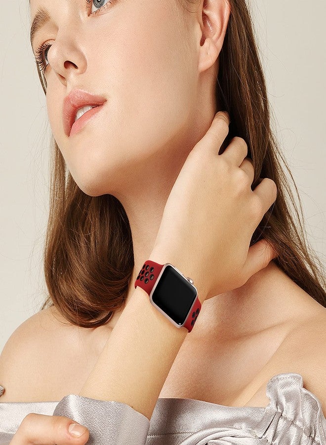 Lerobo Compatible with Apple Watch Series 9 Band 45mm 46mm 44mm 42mm 49mm Ultra 2,Soft Silicone Sport Breathable Replacement for iWatch SE Series 10 8 7 Series 6 5 4 3 2 1 for Women Men,Red/Black,S/M - Image 4