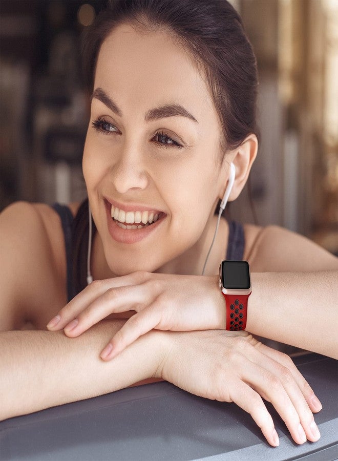 Lerobo Compatible with Apple Watch Series 9 Band 45mm 46mm 44mm 42mm 49mm Ultra 2,Soft Silicone Sport Breathable Replacement for iWatch SE Series 10 8 7 Series 6 5 4 3 2 1 for Women Men,Red/Black,S/M - Image 3