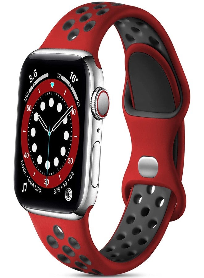 Lerobo Compatible with Apple Watch Series 9 Band 45mm 46mm 44mm 42mm 49mm Ultra 2,Soft Silicone Sport Breathable Replacement for iWatch SE Series 10 8 7 Series 6 5 4 3 2 1 for Women Men,Red/Black,S/M - Image 1