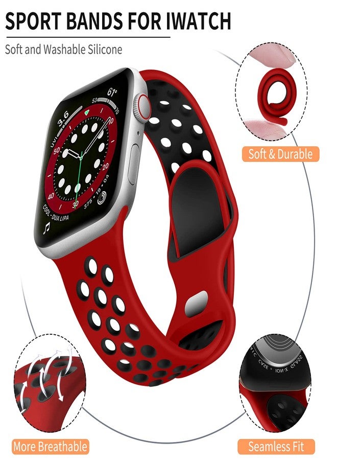 Lerobo Compatible with Apple Watch Series 9 Band 45mm 46mm 44mm 42mm 49mm Ultra 2,Soft Silicone Sport Breathable Replacement for iWatch SE Series 10 8 7 Series 6 5 4 3 2 1 for Women Men,Red/Black,S/M - Image 2