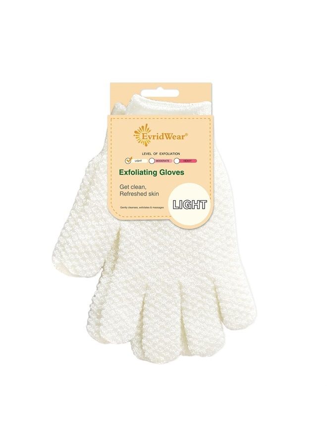 Evridwear Exfoliating Gloves for Shower, 100% Nylon Thick Soft Medium Heavy Bathing Gloves Dead Skin Remover Body Scrubber Smooth Skin with Hang Loop, 1 Pair Light White  - Image 1