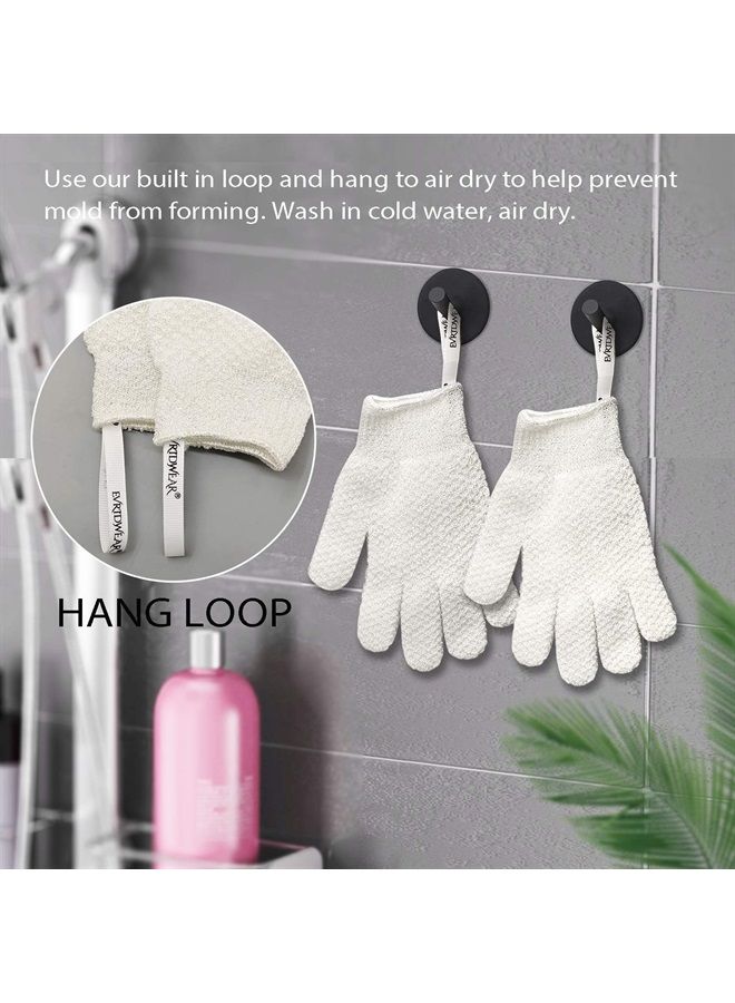 Evridwear Exfoliating Gloves for Shower, 100% Nylon Thick Soft Medium Heavy Bathing Gloves Dead Skin Remover Body Scrubber Smooth Skin with Hang Loop, 1 Pair Light White  - Image 2