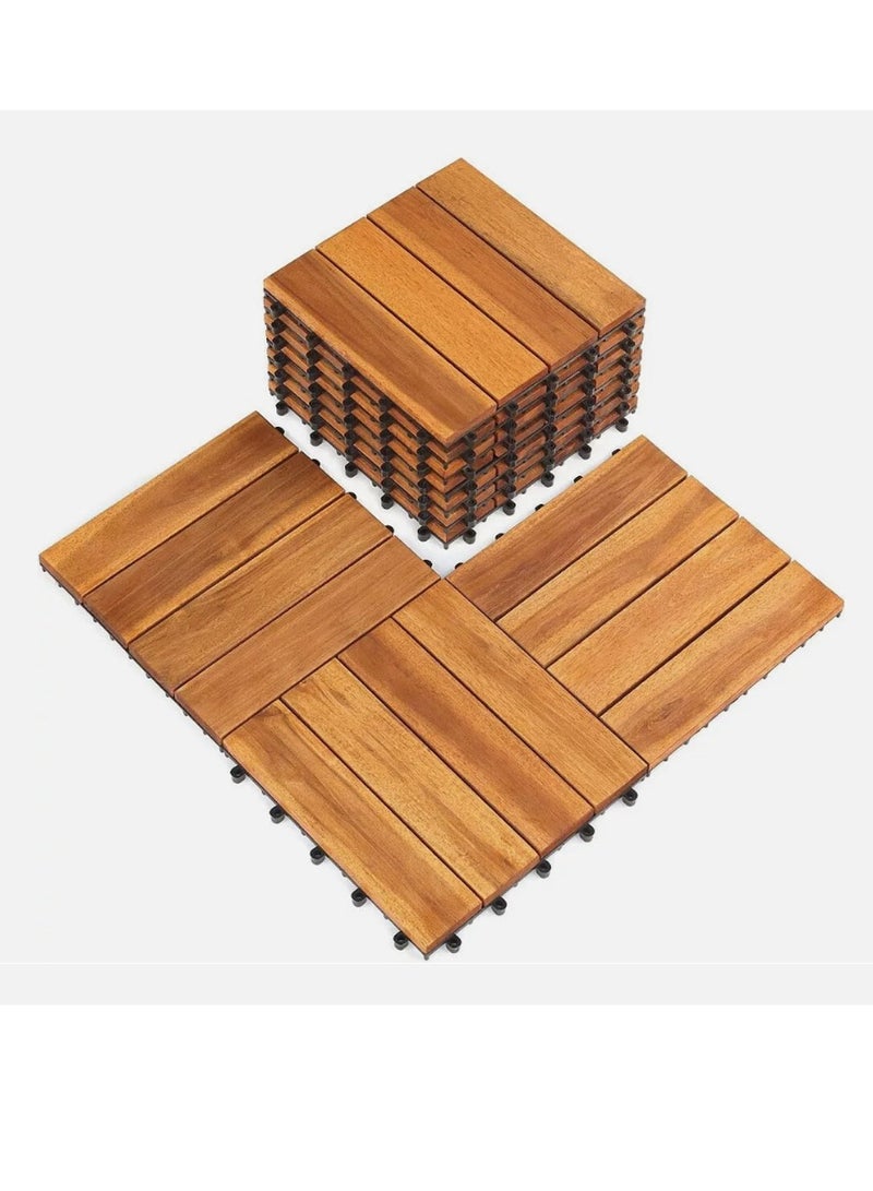 𝐅𝐅𝐃 Wooden Interlocking Floor Tiles 31x31x3 cm | Durable Hardwood Decking Tiles with Snap Plastic Base | Waterproof & Weather-Resistant  - Image 1