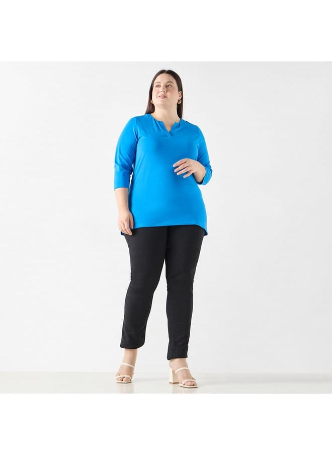 Ulla Popken Plus Size Ulla Popken Solid V-neck 3/4 Sleeves T-shirt  - Image 2