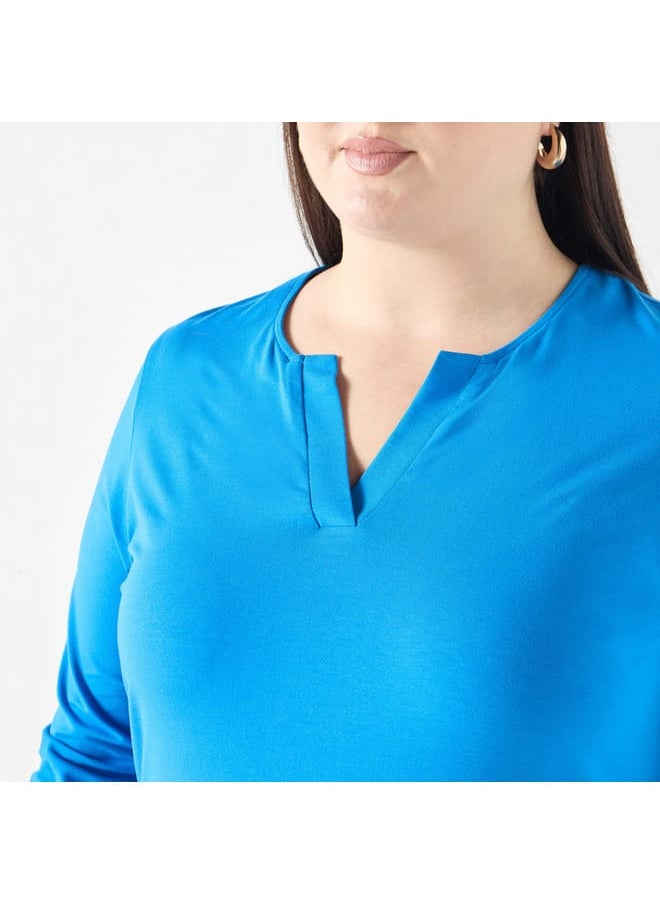 Ulla Popken Plus Size Ulla Popken Solid V-neck 3/4 Sleeves T-shirt  - Image 4