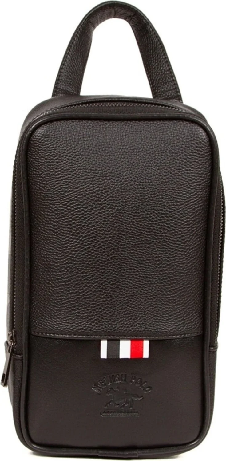 Adelina Bags Men's Black Leather Shaving Travel Cosmetic Portfolio Hand Bag