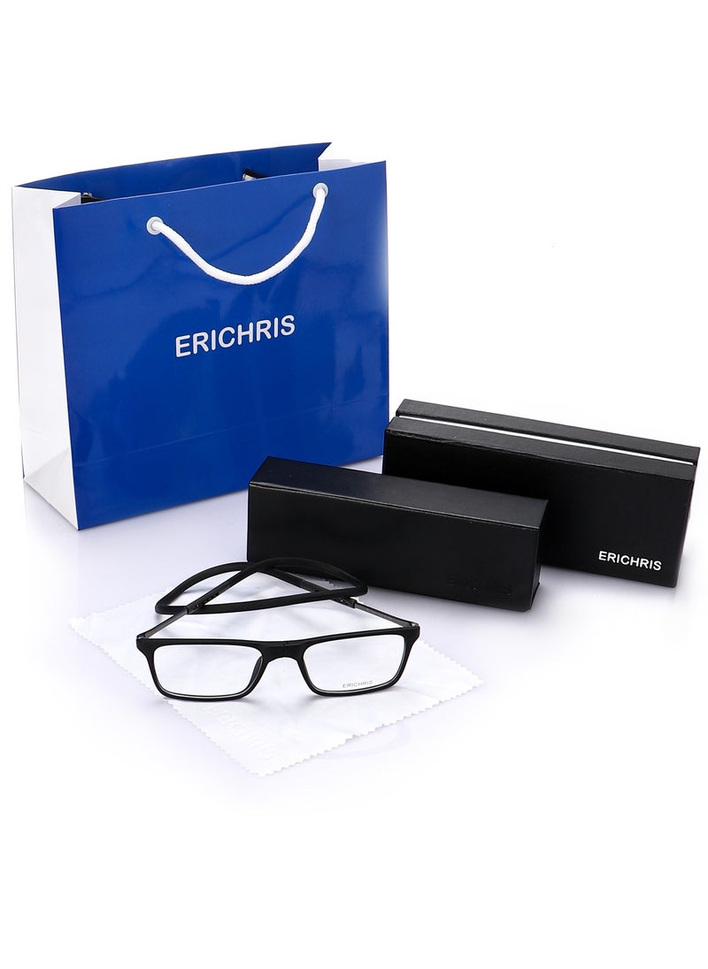 ERICHRIS - Rectangular frame optical reading glasses+1.00 with strap holder for men - Image 1