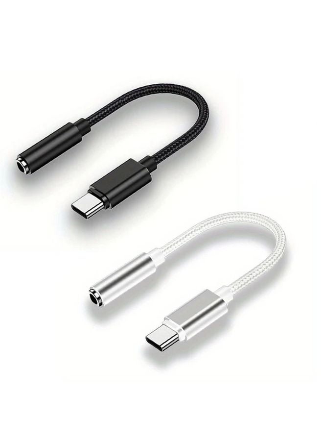 2 قطعة محول صوتي من USB-C إلى 3.5 ملم مضفر باللونين الأسود والفضي لهاتف آيفون وسامسونج - Image 1