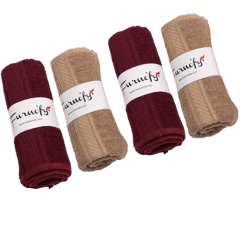 Furnofy 450 GSM Hand Towel Set of 4 Soft, Absorbent & Quick Dry Towel for Gym, Home, Kitchen, Pool, Travel - (40x60 cm, Maroon, Beige) - Image 1