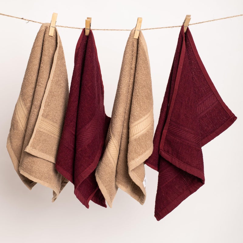 Furnofy 450 GSM Hand Towel Set of 4 Soft, Absorbent & Quick Dry Towel for Gym, Home, Kitchen, Pool, Travel - (40x60 cm, Maroon, Beige) - Image 2