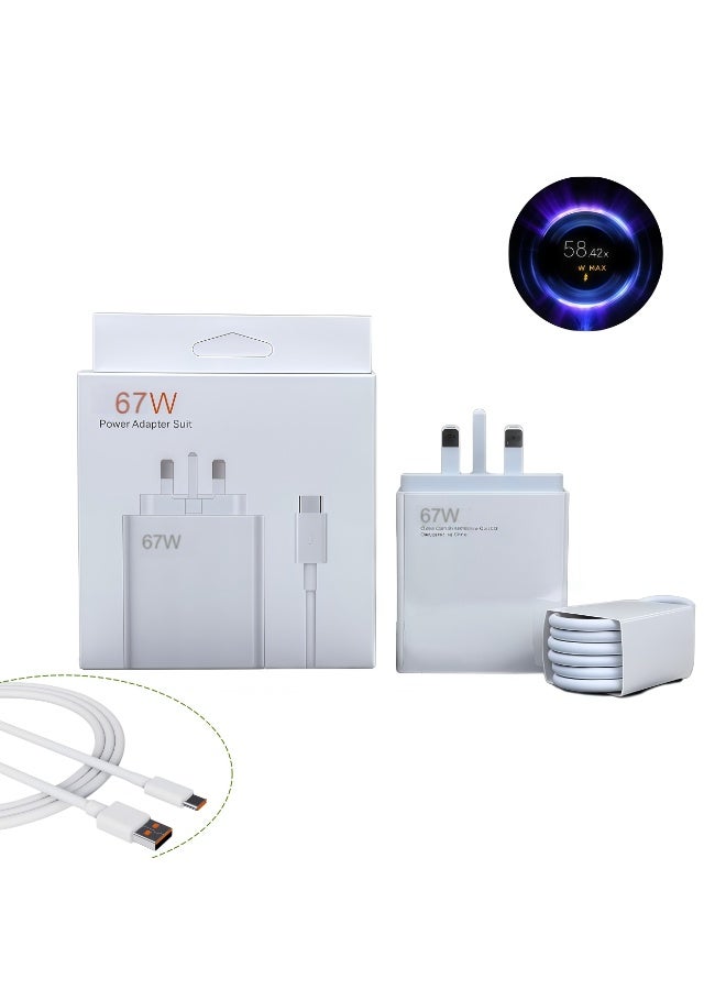 67W USB C Fast Charger Plug UK with 1M 6A Cable,Super Fast Charging Wall Adapter for Xiaomi Redmi Note 14 Pro 13 12 Pro,15 15 Pro 14T 13T,POCO X7 X6 Pro,Travel Compact Power Adapter - Image 1
